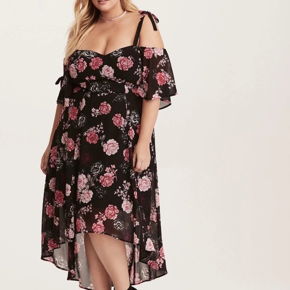 high low black floral dress